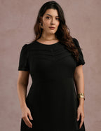 Vestido Midi Frente Com Nervuras Preto