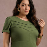 Vestido Midi Frente Com Nervuras Verde