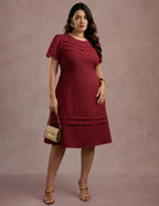 Vestido Midi Frente Com Nervuras Vinho