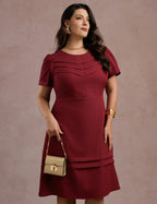 Vestido Midi Frente Com Nervuras Vinho