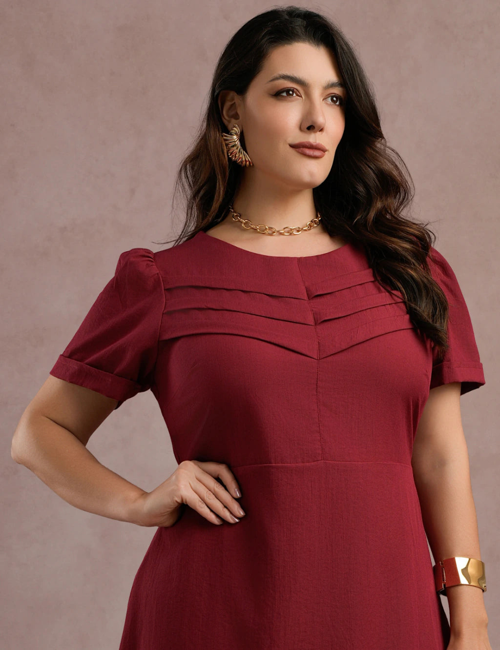 Vestido Midi Frente Com Nervuras Vinho