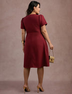 Vestido Midi Frente Com Nervuras Vinho