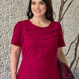 Vestido Midi Frente Com Nervuras Vinho