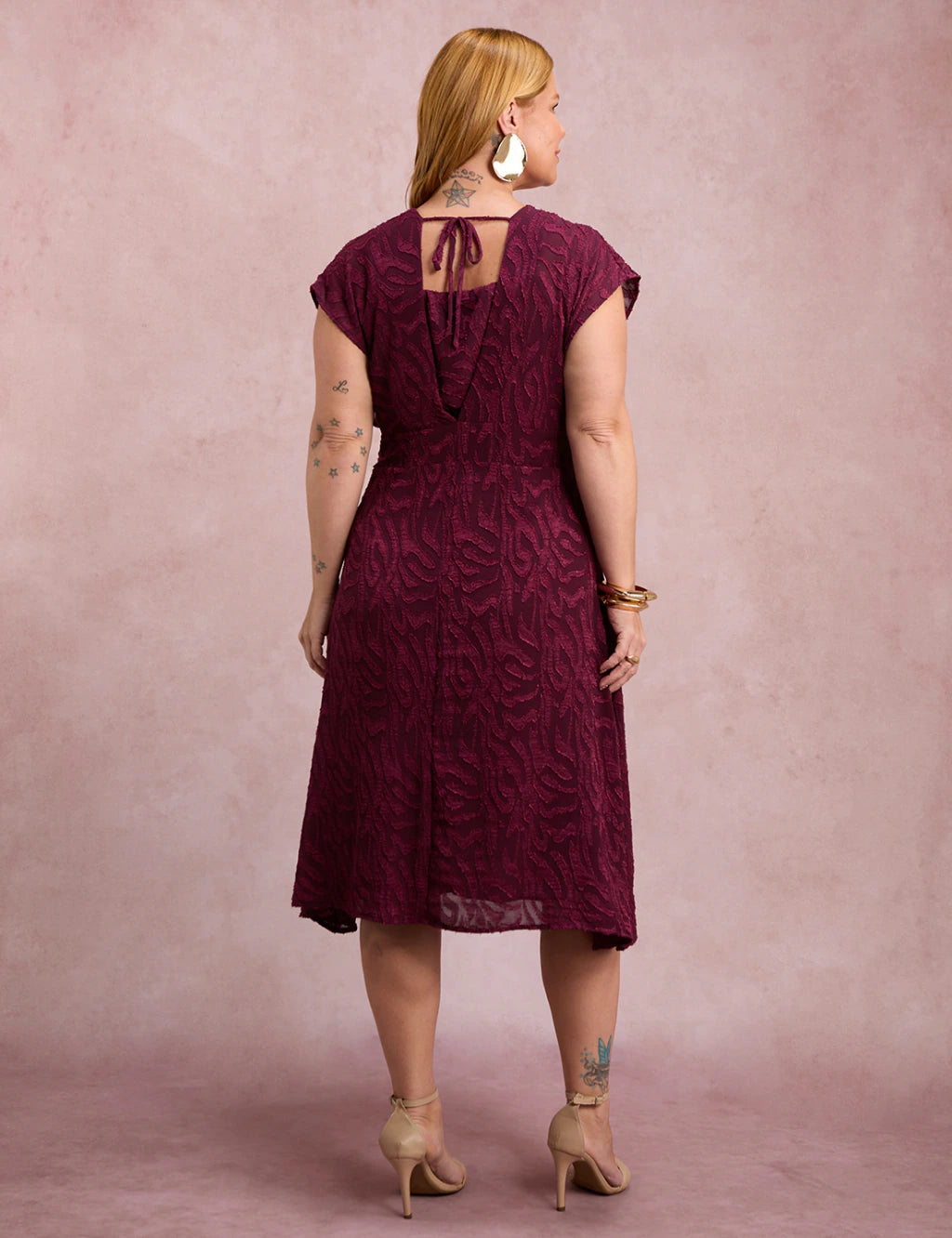 Vestido Midi Jacquard Vinho