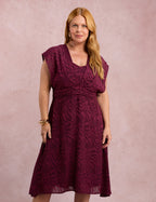 Vestido Midi Jacquard Vinho
