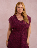 Vestido Midi Jacquard Vinho