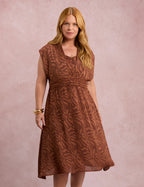 Vestido Midi Jacquard Marrom