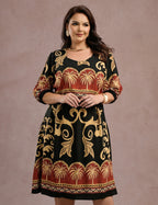 Vestido Midi Barrado Manga 3/4 Preto
