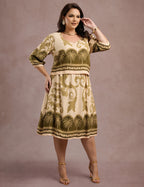 Vestido Midi Barrado Manga 3/4 Verde