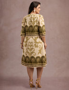 Vestido Midi Barrado Manga 3/4 Verde