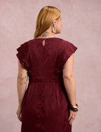 Vestido Midi Com Babados Vinho