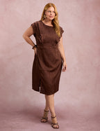 Vestido Midi Com Babados Marrom