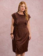 Vestido Midi Com Babados Marrom