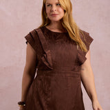 Vestido Midi Com Babados Marrom