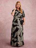 Vestido Longo Estampado Botões Preto
