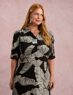 Vestido Longo Estampado Botões Preto
