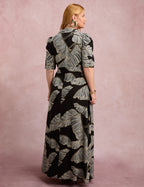 Vestido Longo Estampado Botões Preto
