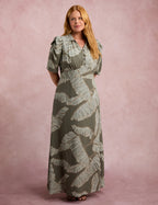 Vestido Longo Estampado Botões Musgo