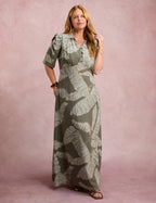 Vestido Longo Estampado Botões Musgo
