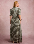 Vestido Longo Estampado Botões Musgo