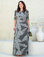 Vestido Longo Estampado Botões Musgo