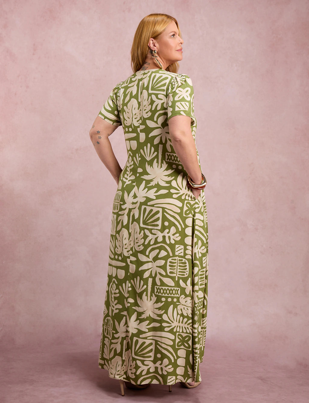 Vestido Longo Estampado Com Bolso Verde