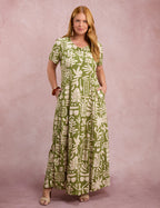Vestido Longo Estampado Com Bolso Verde