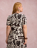 Vestido Longo Estampado Com Bolso Off-White