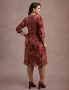Vestido Midi Flocado Com Trança Vinho