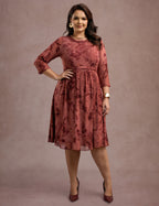 Vestido Midi Flocado Com Trança Vinho