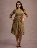 Vestido Midi Flocado Com Trança Musgo