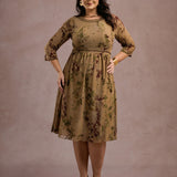Vestido Midi Flocado Com Trança Musgo