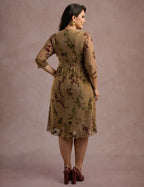 Vestido Midi Flocado Com Trança Musgo