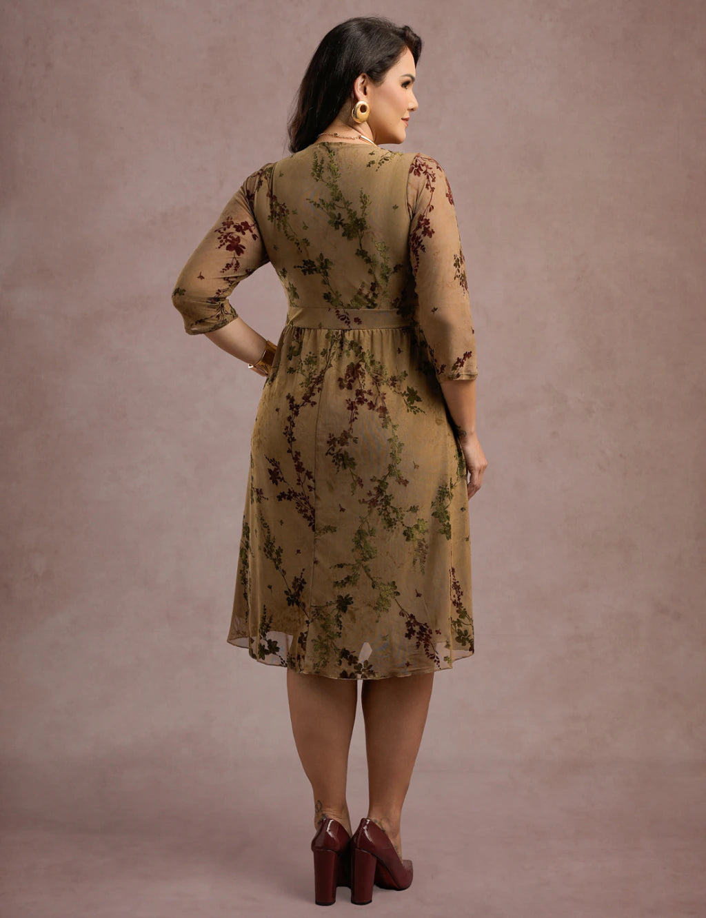 Vestido Midi Flocado Com Trança Musgo
