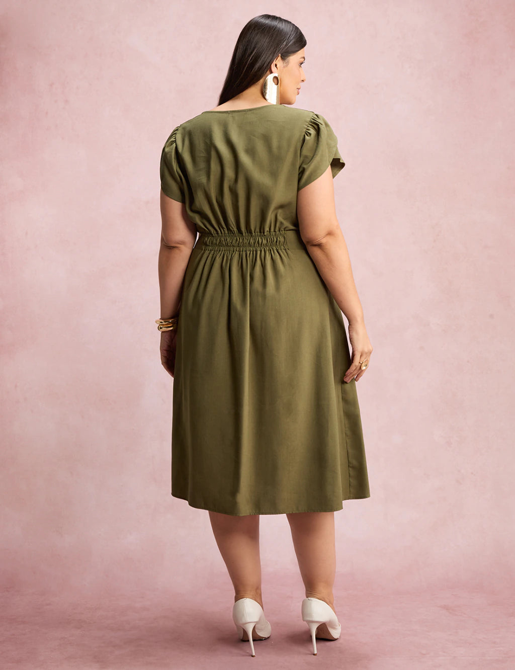 Vestido Midi Com Detalhe Cordinha Verde