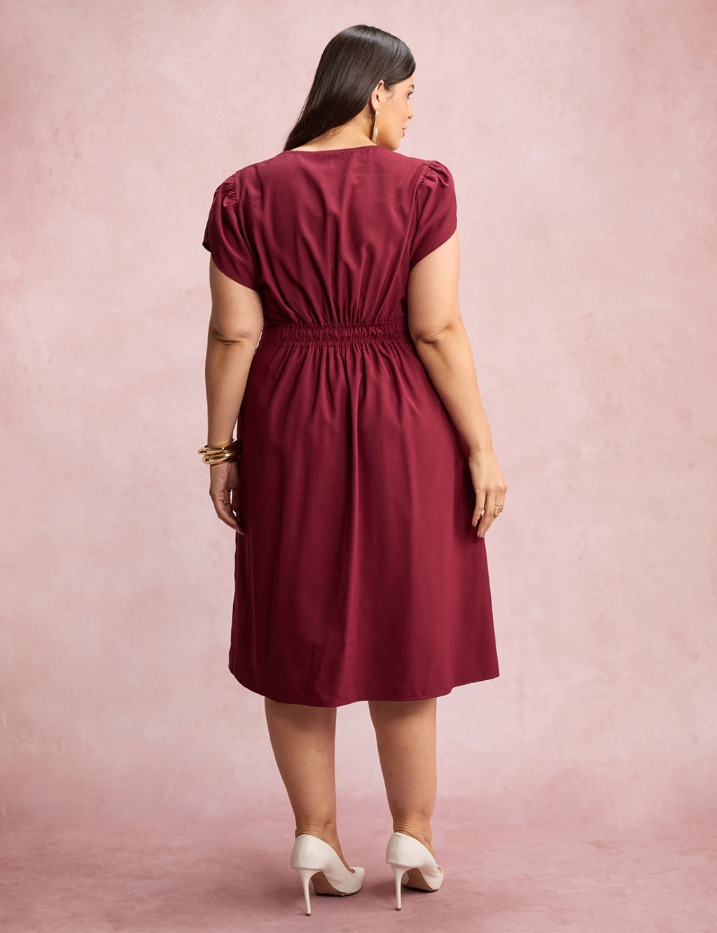 Vestido Midi Com Detalhe Cordinha Vinho
