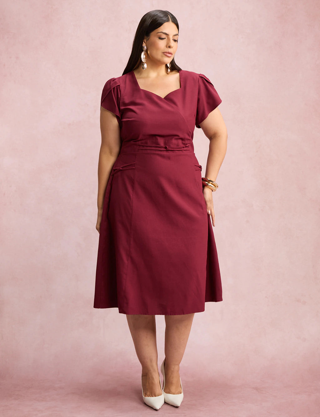 Vestido Midi Com Detalhe Cordinha Vinho