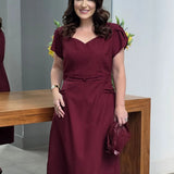 Vestido Midi Com Detalhe Cordinha Vinho