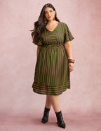 Vestido Midi Listrado Verde