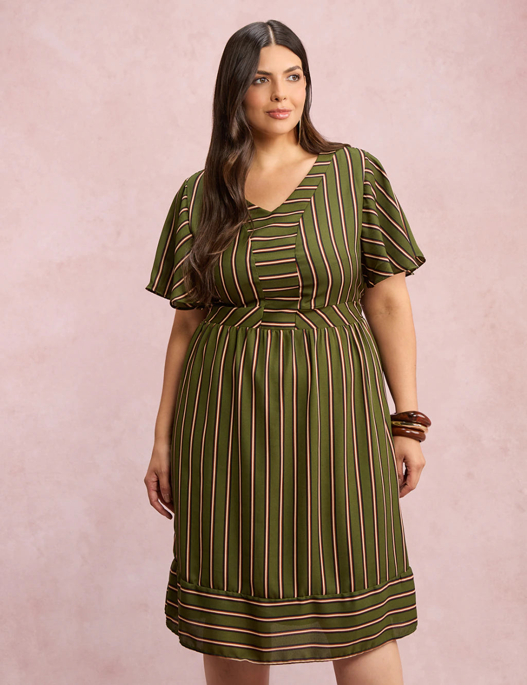 Vestido Midi Listrado Verde