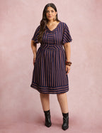 Vestido Midi Listrado Marinho