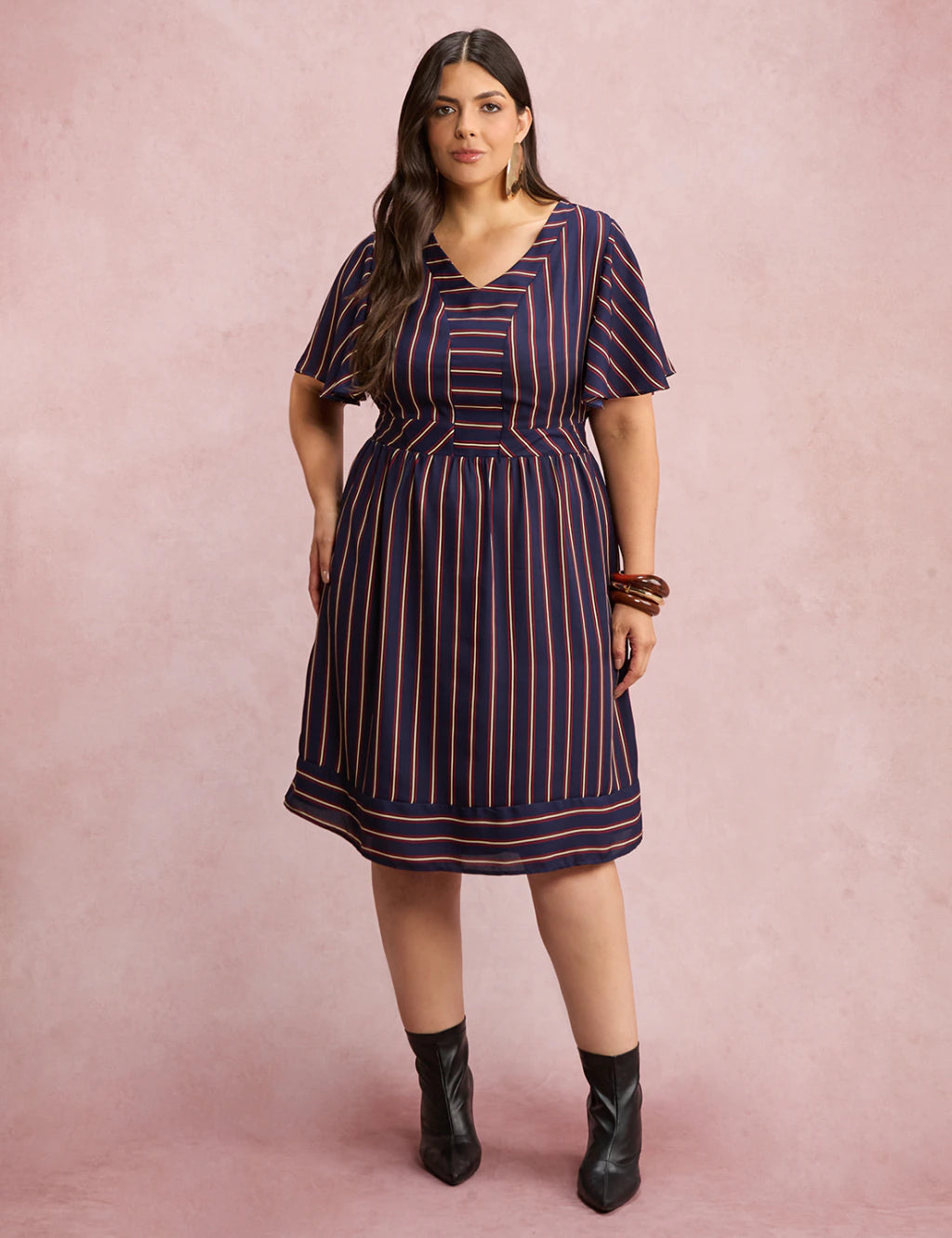 Vestido Midi Listrado Marinho