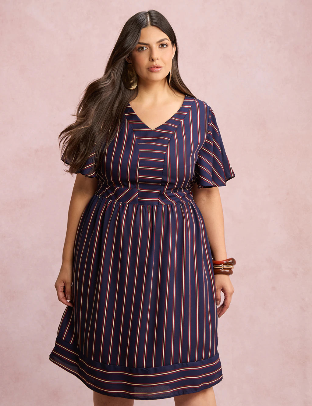 Vestido Midi Listrado Marinho