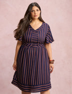 Vestido Midi Listrado Marinho
