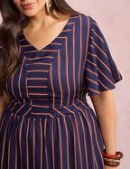 Vestido Midi Listrado Marinho