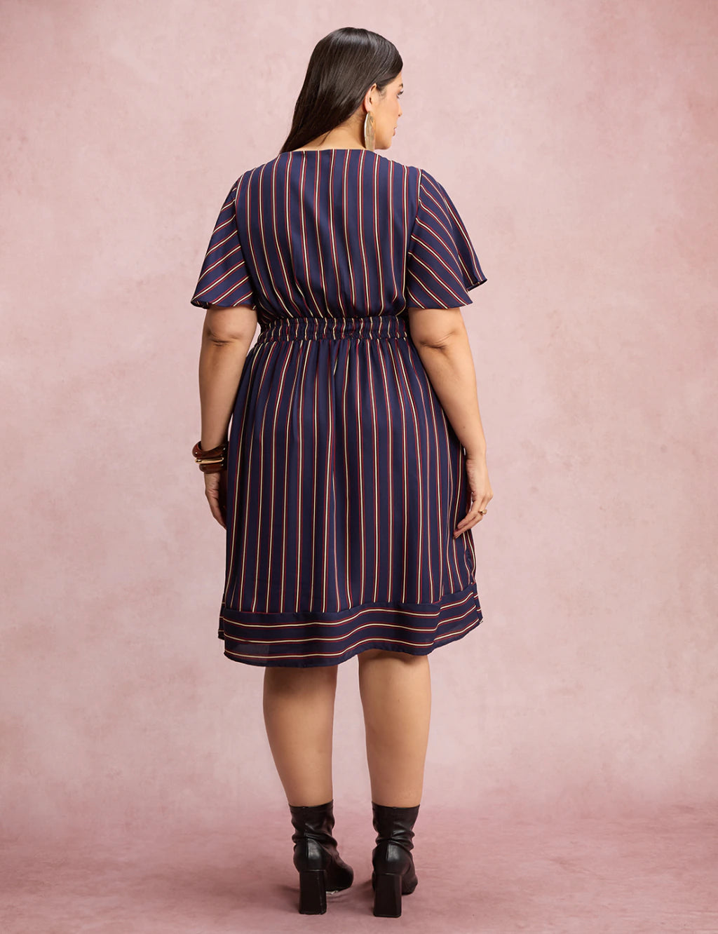 Vestido Midi Listrado Marinho