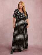 Vestido Longo Poá Gola Boba Preto