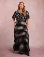 Vestido Longo Poá Gola Boba Preto