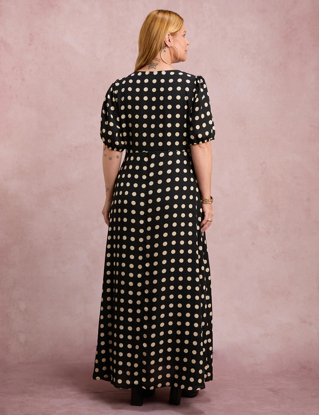 Vestido Longo Poá Gola Boba Preto