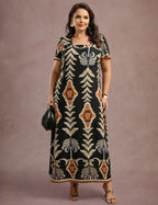 Vestido Longo Estampado Preto